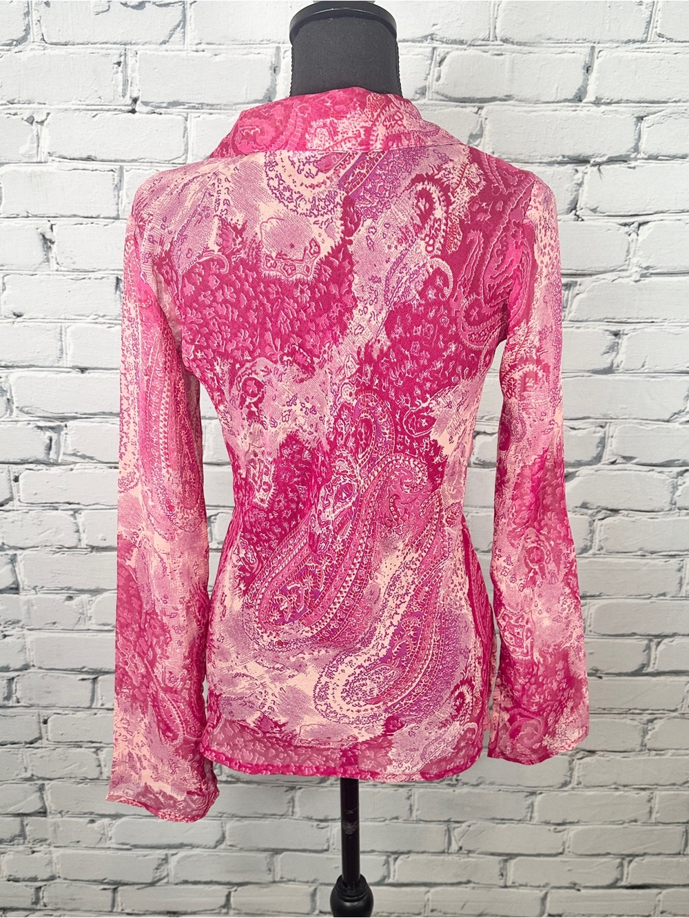 Vintage Y2K Love Potion Sheer Paisley Top Blouse Large Pink Bell Sleeve Boho - Picture 3 of 12